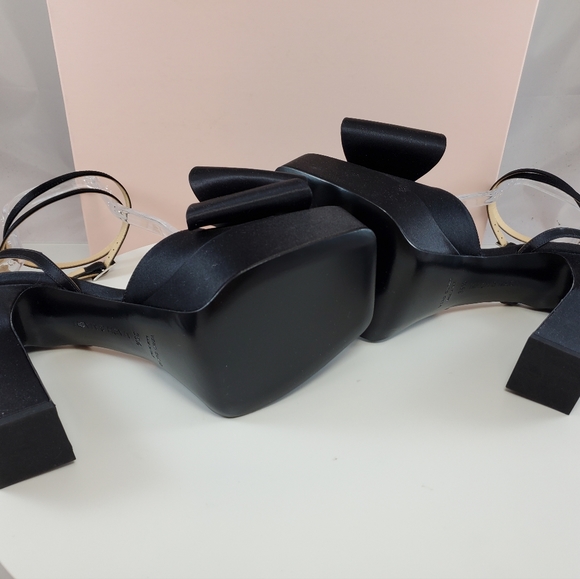 NWT$1,010 MACH & MACH Le Cadeau Black Silk & Crystal Bow Platform Sandal Sz 39.5 - Picture 14 of 17